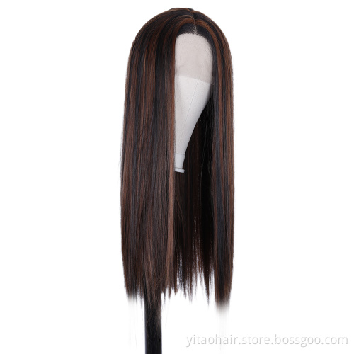 Lace Front Wigs Straight Synthetic Wig Middle Part Burgundy color with highlights for Women  synthetic hair wigs with highlights